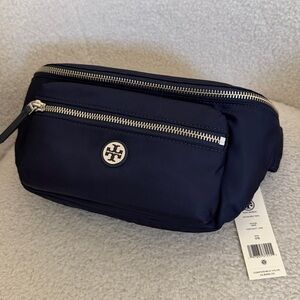 Tory Burch Black Nylon Belt Bag with Silver Hardware